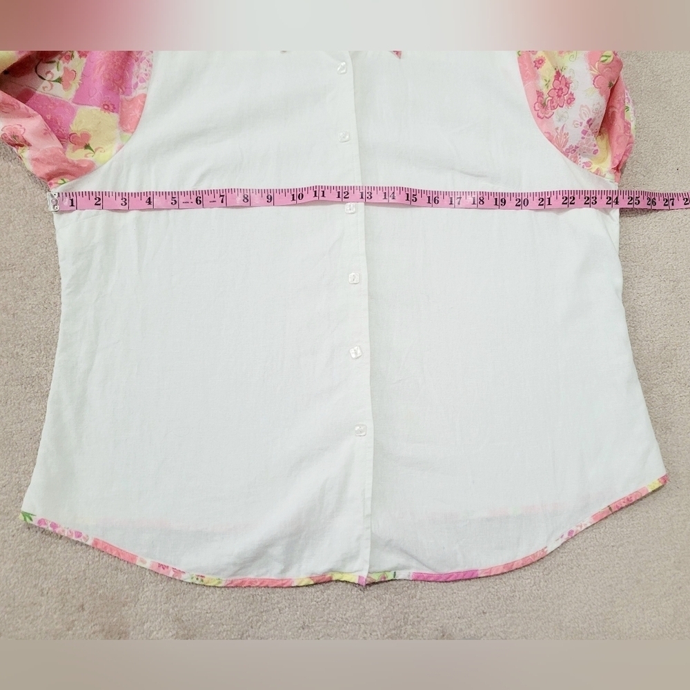CJ Banks Vintage Women's Size 1X Linen Blend Button Front Shirt Floral Patchwork - Picture 8 of 13